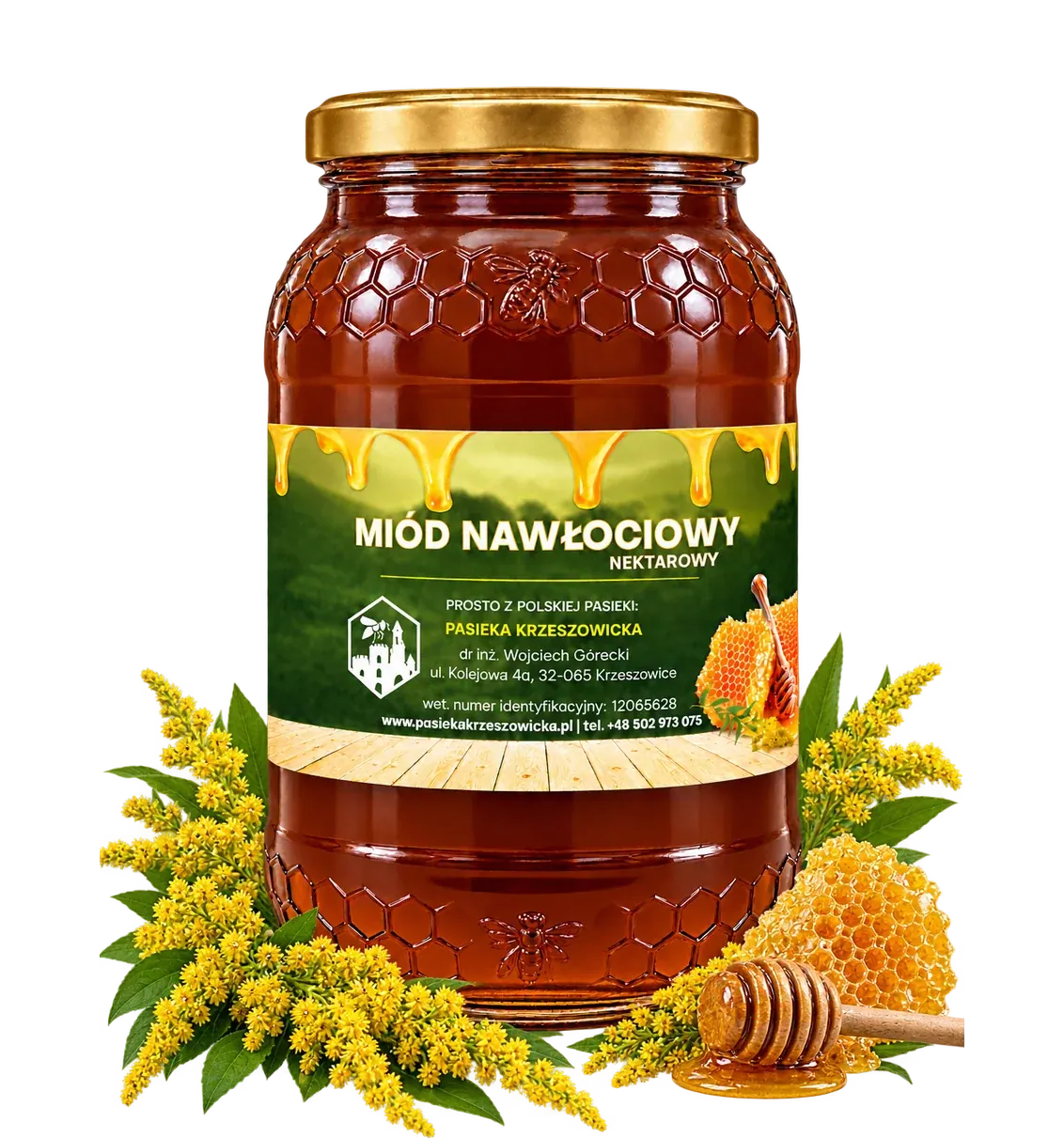 Słoik miodu nawłociowego w aranżacji z pożytkiem