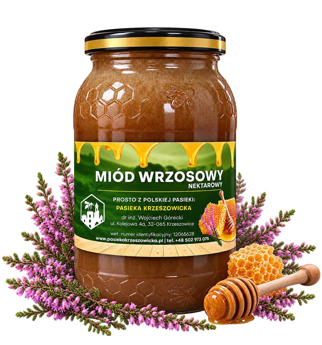 Słoik miodu wrzosowego w aranżacji z pożytkiem